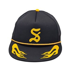 STRAYE Venice Flame Trucker Hat Black Yellow Embroidered Snapback Skate Rope Cap